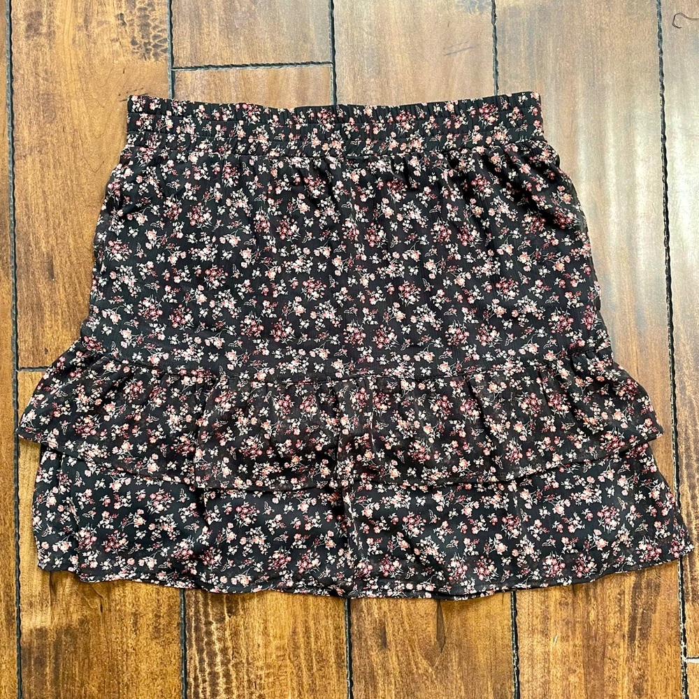 Haver London Tiered Floral Ruffle Skirt